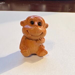 Handcrafted Wooden Brown Monkey Figurine NEW 1 in x 1 in